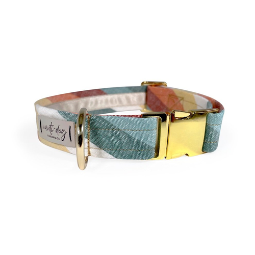 Sunset Retro-mod Stripe Linen Buckle & Martingale Dog Collar - S002793B002925P000097V050