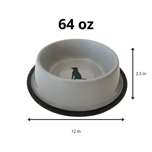 Non Skid Cool Gray Bowl with Teal Dog Design