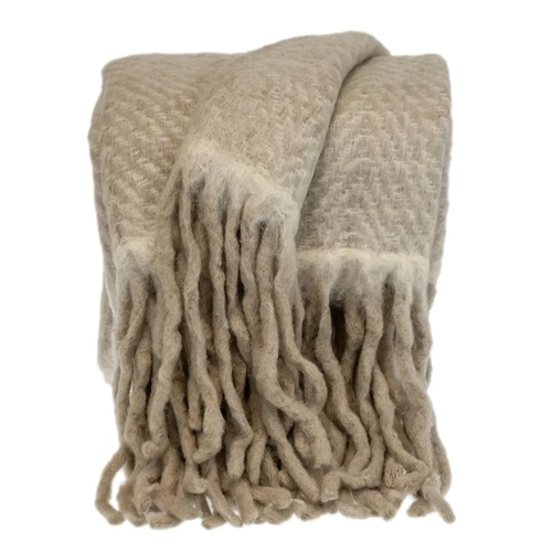 Parkland Collection Nagar Transitional Beige Handloomed 52" x 67" Mohair Wool Throw Blanket