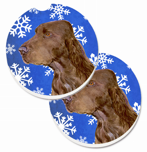 Dog Themed Holiday Christmas Cup Holder Car Coasters (Set of 2) - SS4663CARC