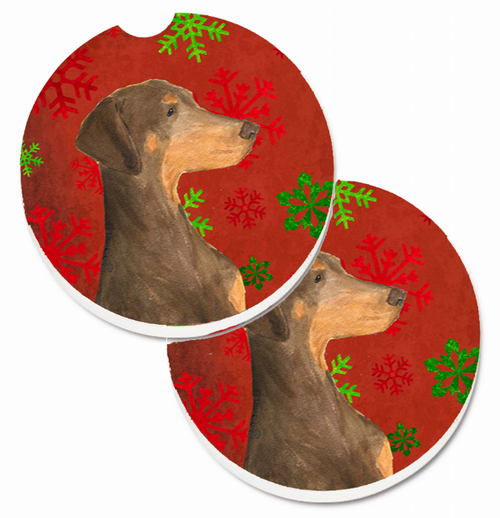 Dog Themed Holiday Christmas Cup Holder Car Coasters (Set of 2) - SS4686CARC