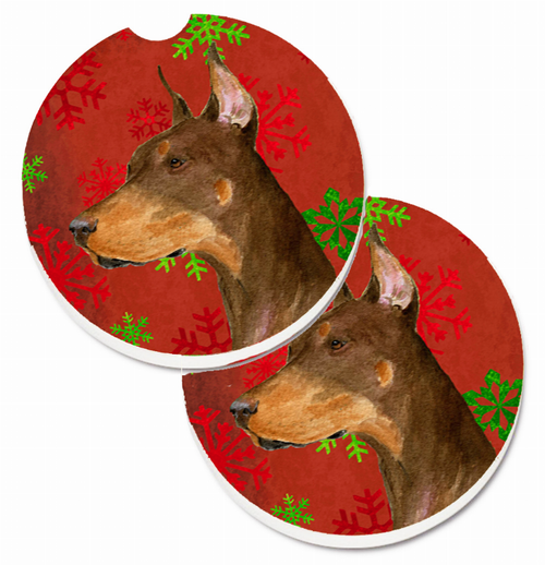 Dog Themed Holiday Christmas Cup Holder Car Coasters (Set of 2) - SS4675CARC