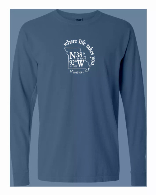 US State Coordinate Unisex Long Sleeve T-shirt -Where Life Takes You (Maine-Missouri) - S001839B002277P000004V812