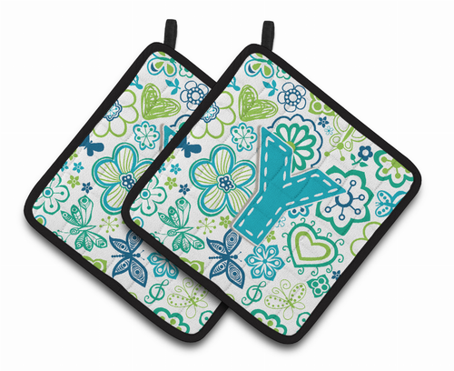 Monogram Floral Pair of Pot Holders - CJ2006-YPTHD