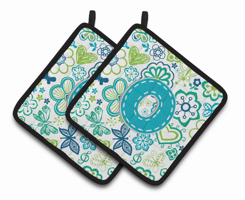 Monogram Floral Pair of Pot Holders - CJ2006-OPTHD