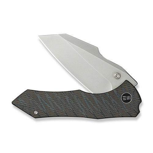 WEKNIFE High-Fin XL Thumb Stud Knife Diamond & Tiger Stripe Patterned Flamed Titanium Handle (3.48"" Polished Bead Blasted CPM 20CV Blade) WE24010-4