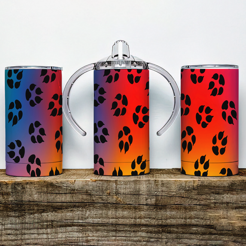 Rainbow Paw Prints  Insulated Kids Dual Lid Sippy Cup Tumbler