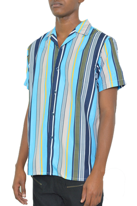 Latitude Striped Button Up - WS7402-BLUEYW-2X