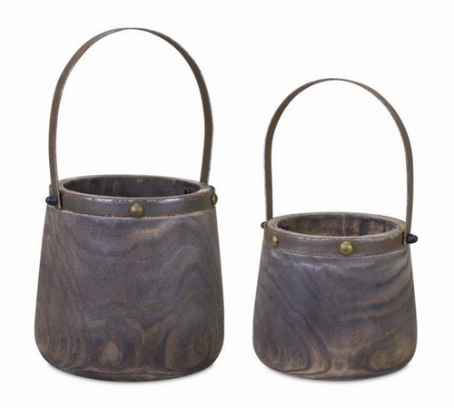Pail (Set of 2) 7.5"D x 11.75"H, 9"D x 14"H Wood/Steel - 82085DS