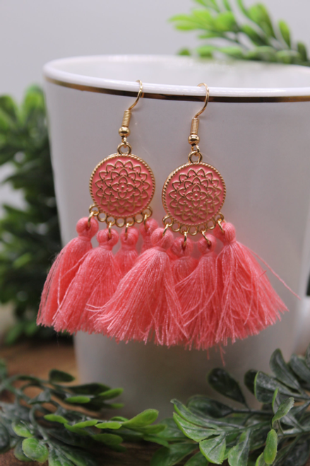 Spring Pink Tassel || Dangle Earrings || Hypoallergenic