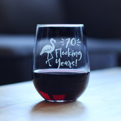 Flamingo 70 Stemless Wine Glass - 70th Anniversary Gifts