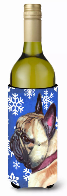 Winter Snowflakes Holiday Design with Dog Wine Bottle Hugger