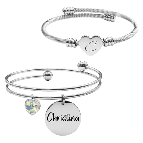 Pink Box Womens Personalized Reversible Name And Initial Bracelet Set - NI.S.SWA-DBL.OHC-CHRISTINA Pink Box Womens Personalized Reversible Name And Initial Bracelet Set - NI.S.SWA-DBL.OHC-CHRISTINA