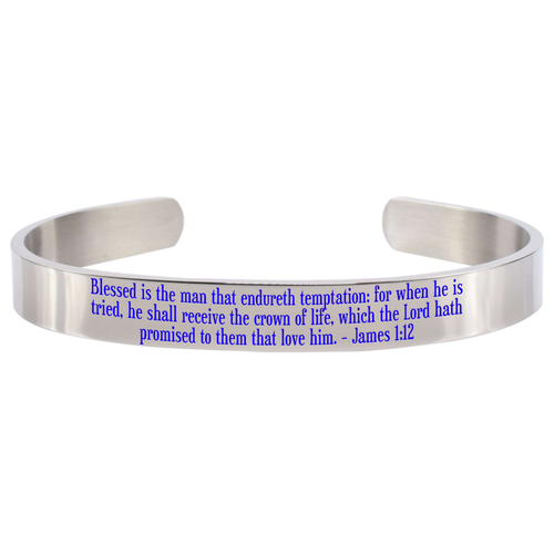 8Mm Solid Stainless Steel Colored Scripture Cuff In Silver By Pink Box