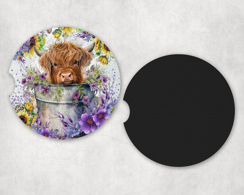 Highland Cow Bucket Neoprene Car Coaster Set - 32404936