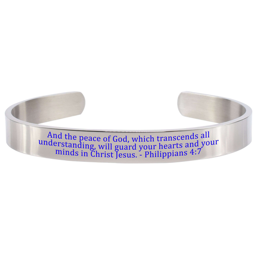 8Mm Solid Stainless Steel Colored Scripture Cuff In Silver By Pink Box - PinkBox-25-853