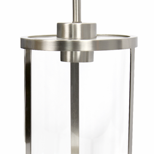 Lalia Home 1-Light 9.25" Modern Farmhouse Adjustable Hanging Cylindrical Clear Glass Pendant Fixture with Metal Accents - S000288B001283P000259V003