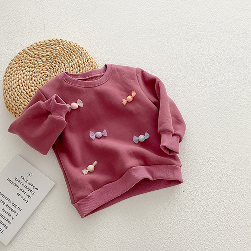 Baby Girl 3D Candy Patch Pattern Long Sleeves O-Neck Sweet Hoodies