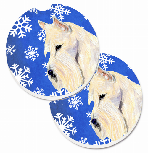Dog Themed Holiday Christmas Cup Holder Car Coasters (Set of 2) - SS4668CARC