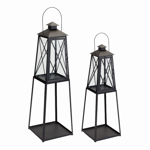 Lantern (Set of 2) 10.75"L x 33"H, 12.25"L x 41"H Iron/Glass