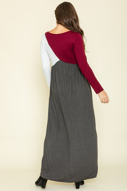 Color Block Long Sleeve Maxi Dress - F3-Eloges-726