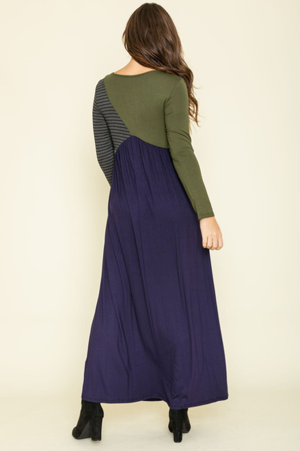 Color Block Long Sleeve Maxi Dress - F3-Eloges-722