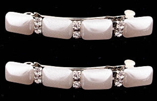 Pearl Stone & Swarovski Crystal Automatic Barrette (Pair) - 4322-2--11 Pearl Stone & Swarovski Crystal Automatic Barrette (Pair) - 4322-2--11