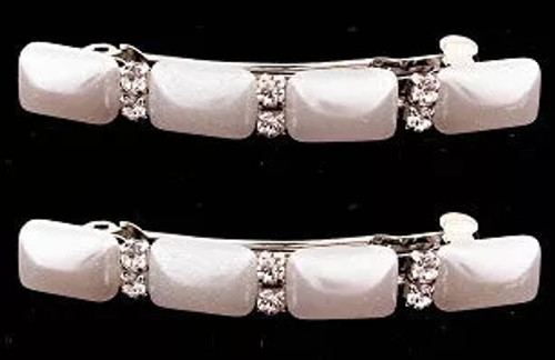 Pearl Stone & Swarovski Crystal Automatic Barrette (Pair) - 4322-2--1 Pearl Stone & Swarovski Crystal Automatic Barrette (Pair) - 4322-2--1
