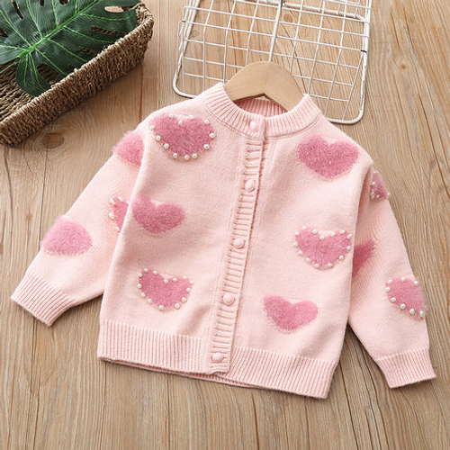 Baby Heart Patched Design Single Breasted Design Cardigan - S002469B002707P000070V006