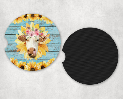 Sunflower Cow Neoprene Car Coaster Set