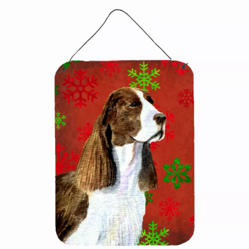 Red and Green Snowflakes Holiday Christmas Design with Dog Wall or Door Hanging Prints - S000213B001695P029762V000