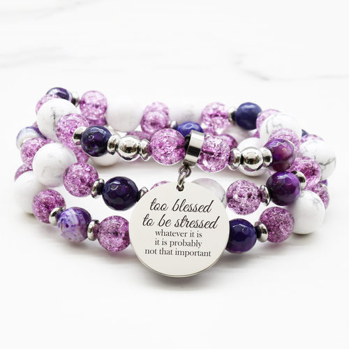 Natural Gemstone Inspirational Bracelet Necklace High Polished - Purple Tone
