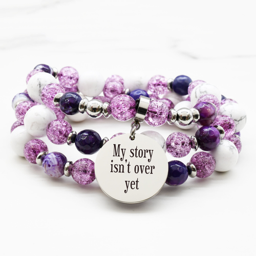Natural Gemstone Inspirational Bracelet Necklace High Polished - Purple Tone - HYBRIDPRPOMYSTORYSLV