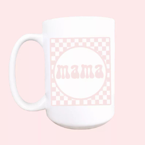 Mama retro checker ceramic coffee mug