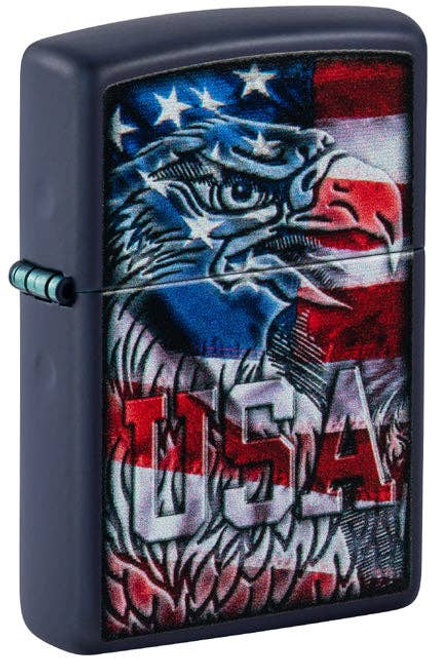 Zippo USA Eagle and Flag Navy Matte Finish Lighter