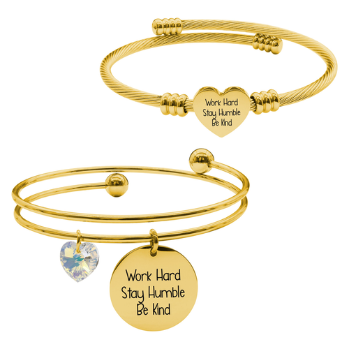 14k Gold Plated Inspirational Double Layer And Heart Cable Set By Pink Box Part 2 - 23.S.SWA-DBL.OHC-WORKHARD-GLD