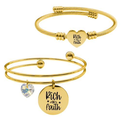 14k Gold Plated Inspirational Double Layer And Heart Cable Set By Pink Box Part 2 - 23.S.SWA-DBL.OHC-SVG.RICHINFAITH-GLD
