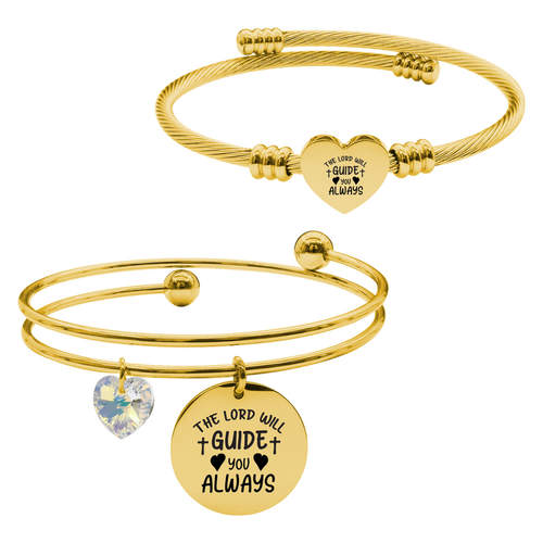 14k Gold Plated Inspirational Double Layer And Heart Cable Set By Pink Box Part 2 - 23.S.SWA-DBL.OHC-SVG.THELORDWILLGUIDEYOU-GLD