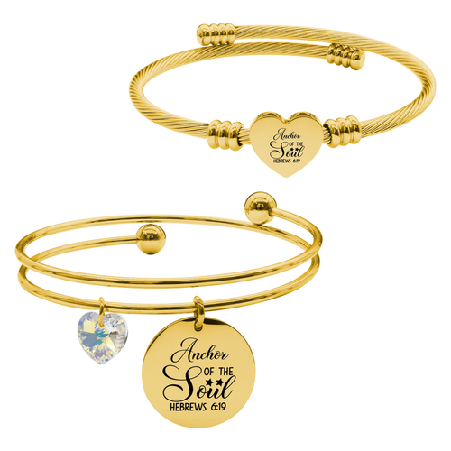 14k Gold Plated Inspirational Double Layer And Heart Cable Set By Pink Box Part 2 - 23.S.SWA-DBL.OHC-SVG.ANCHOROFMYSOUL-GLD