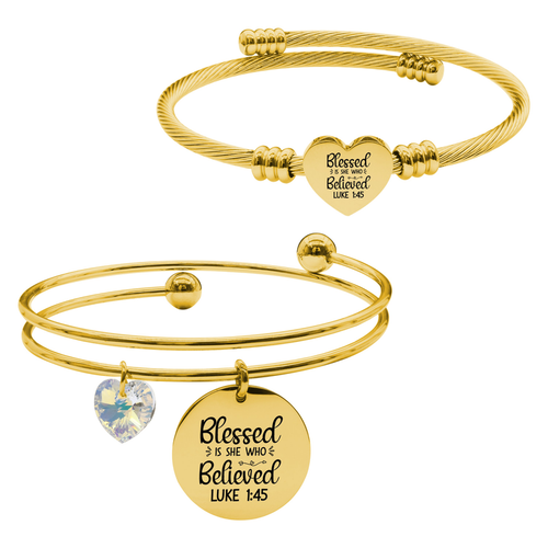 14k Gold Plated Inspirational Double Layer And Heart Cable Set By Pink Box Part 2 - 23.S.SWA-DBL.OHC-SVG.BLESSEDISSHE-GLD