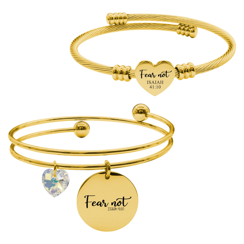 14k Gold Plated Inspirational Double Layer And Heart Cable Set By Pink Box Part 2 - 23.S.SWA-DBL.OHC-SVG.FEARNOT-GLD