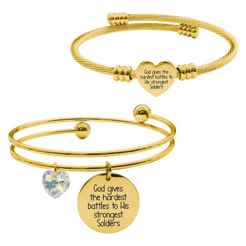 14k Gold Plated Inspirational Double Layer And Heart Cable Set By Pink Box Part 2 - 23.S.SWA-DBL.OHC-STRONGESTSOLDIER-GLD