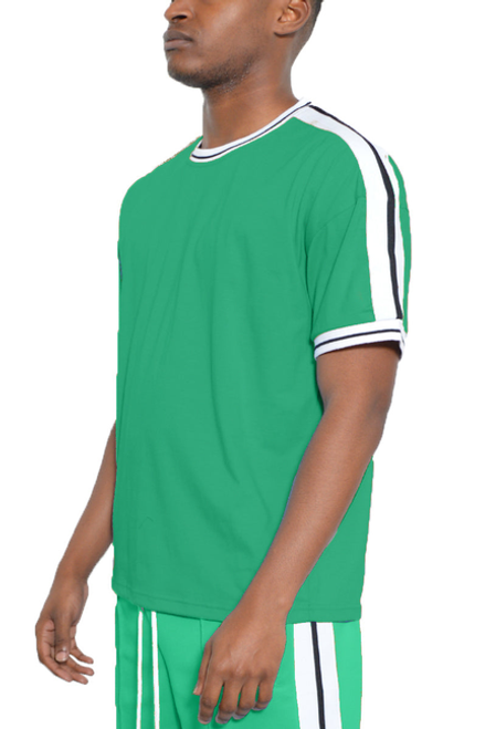 Solid Side Stripe TShirt - WT3766-JADE-L