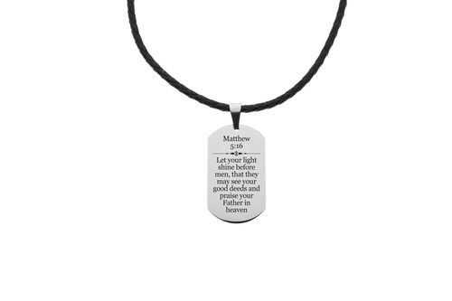 Genuine Braided Leather Scripture Necklace By Pink Box - Silver - PinkBox-6-001297