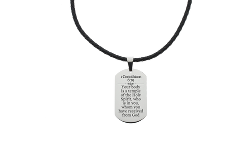 Genuine Braided Leather Scripture Necklace By Pink Box - Silver - PinkBox-6-001315