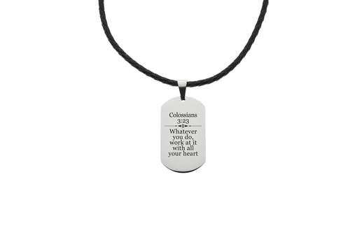 Genuine Braided Leather Scripture Necklace By Pink Box - Silver - PinkBox-6-001266