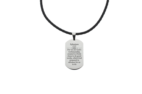 Genuine Braided Leather Scripture Necklace By Pink Box - Silver - PinkBox-6-001267