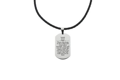 Genuine Braided Leather Scripture Necklace By Pink Box - Silver - PinkBox-6-001279