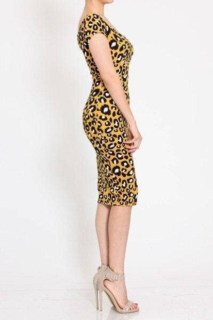 Black Yellow Leopard Print Midi Dress