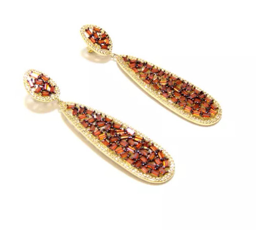 925 Sterling Silver Garnet Cz Color Drop Dangle Earrings, Yellow Gold 925 Sterling Silver Garnet Cz Color Drop Dangle Earrings, Yellow Gold